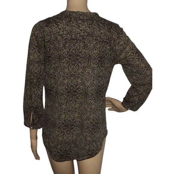 Lucky Brand John Robshaw Top Womens Sz Medium Brown floral print Henley pullover - Picture 2 of 10